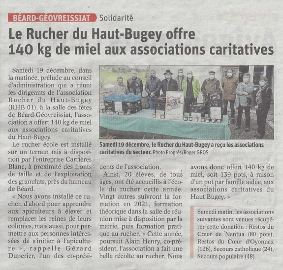 Le Rucher du Haut-Bugey offre du miel à Béard-Géovreissiat le 19 12 2020